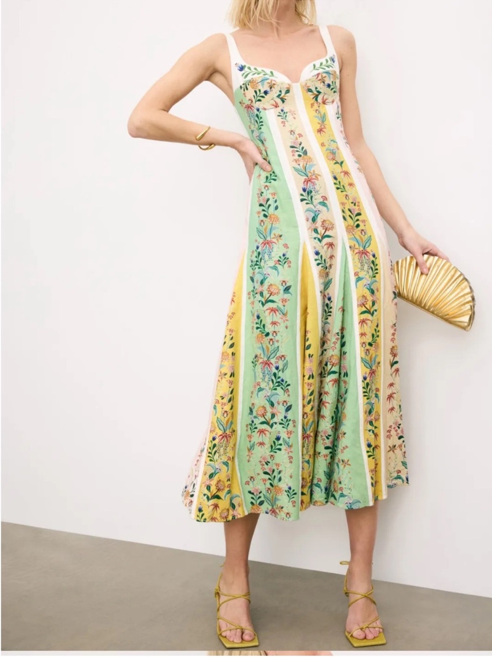 Gorgeous FARM Rio Pastel Multicolor Floral Stripe Maxi Dress! size S